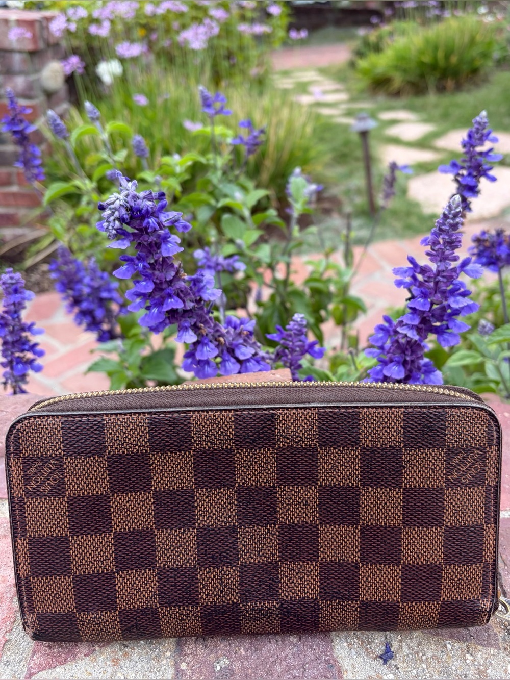 Auth Louis Vuitton Zip Long Wallet Contemporary Damier Check 2017 DateCode
